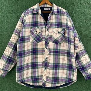 Vintage 80’s Outreach Plaid Quilted Lined Flannel Distressed Shirt Men’s Large